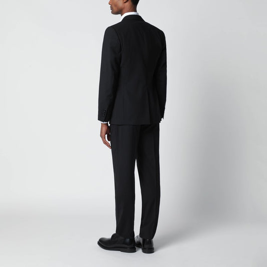 Black single-breasted wool-blend suit