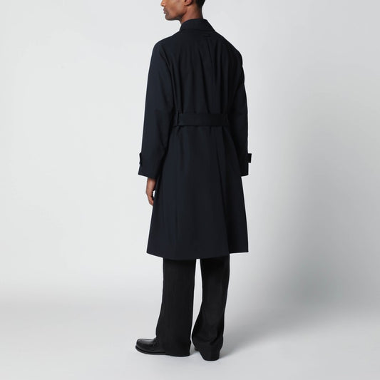Blue single-breasted wool trench coat