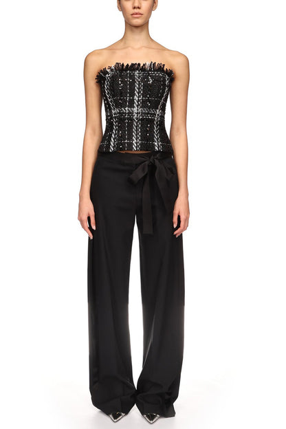 Wide Leg Trousers With Satin Bow Detail