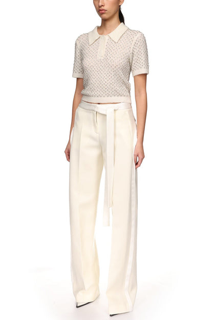 Wide Leg Trousers With Satin Bow Detail