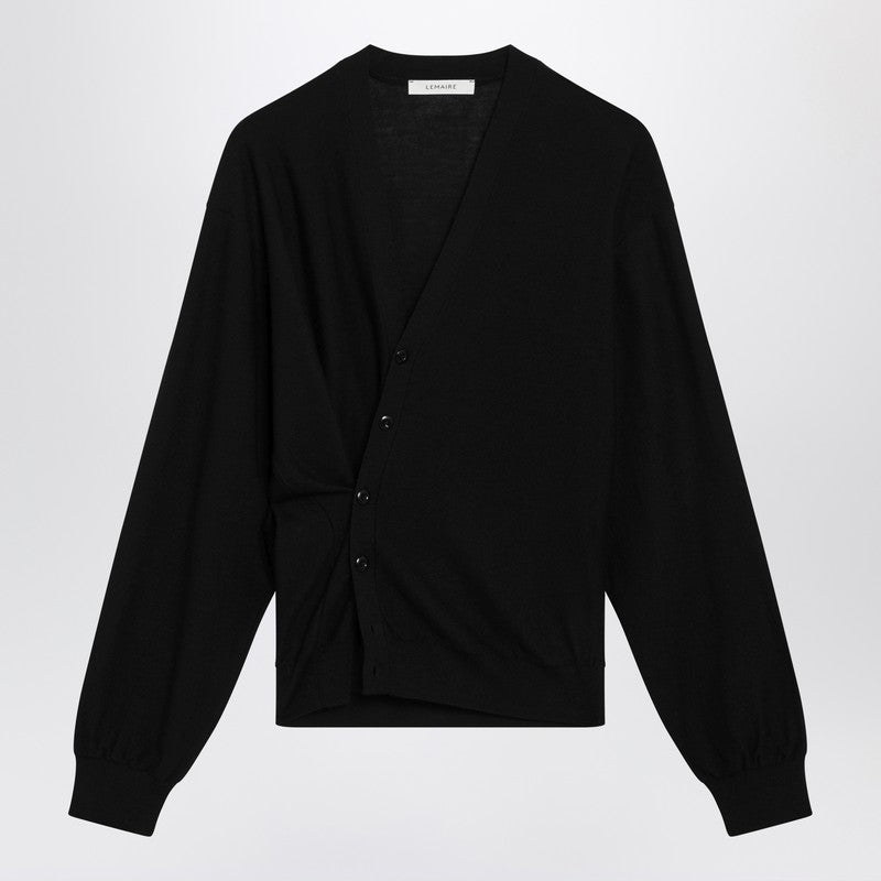 Black asymmetric wool-blend cardigan