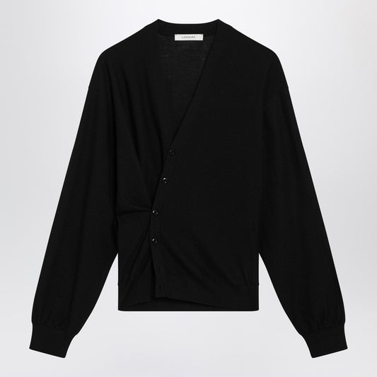 Black asymmetric wool-blend cardigan