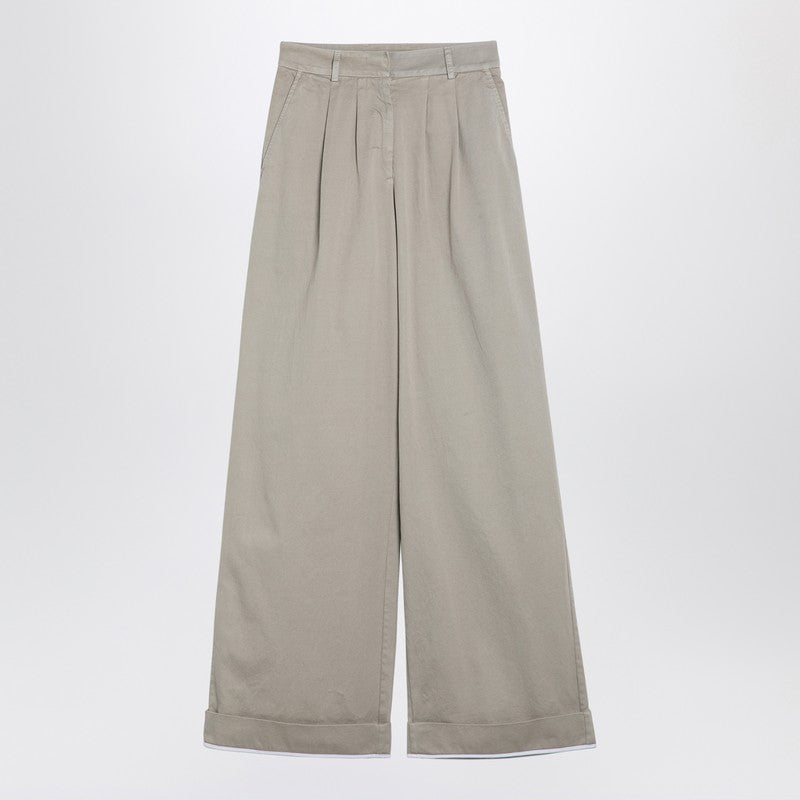 Beige Cotton Wide Trousers