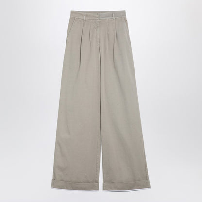 Beige Cotton Wide Trousers