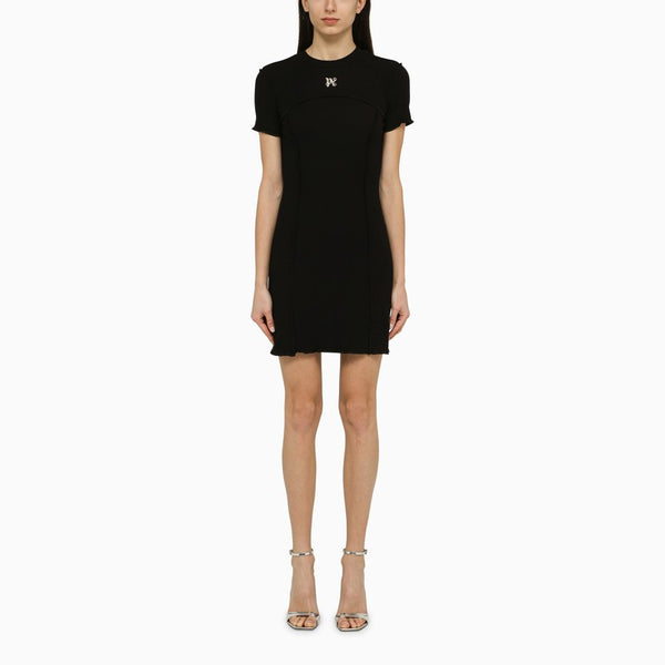 Black cotton mini dress with logo