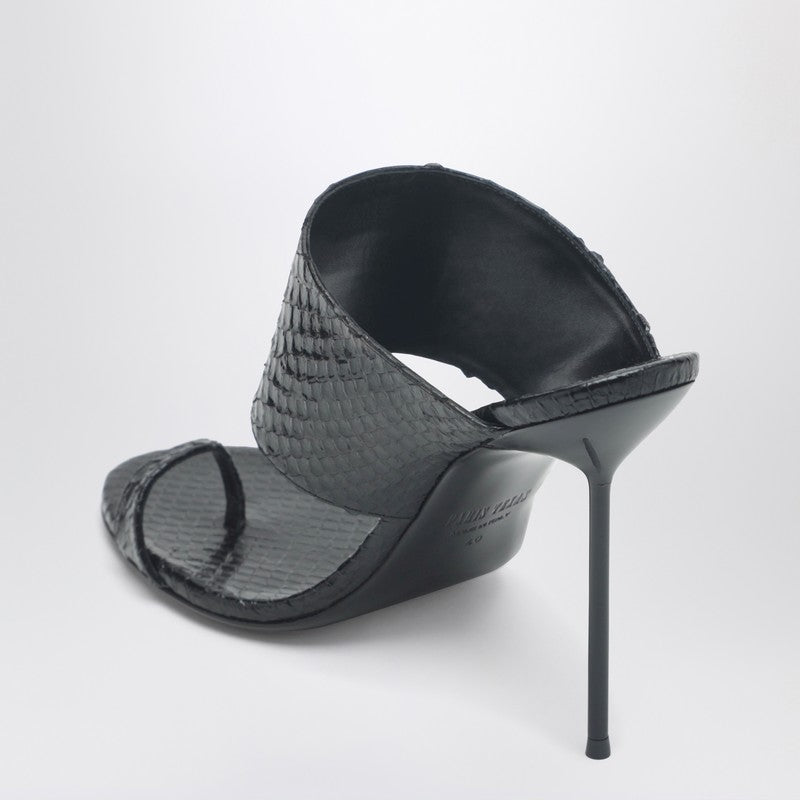 Lidia python-effect black leather thong mule