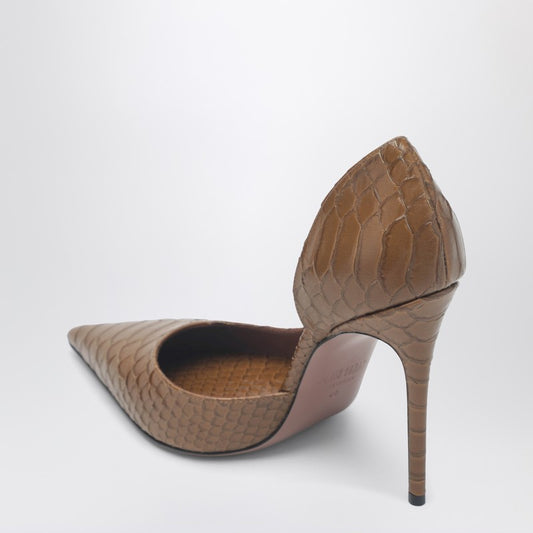 Vera 105 coffee-colored leather pumps with python-effect