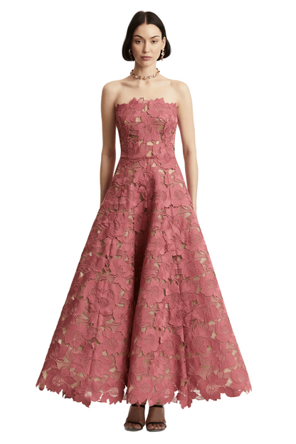 PISTACHIO GUIPURE TEA LENGTH GOWN