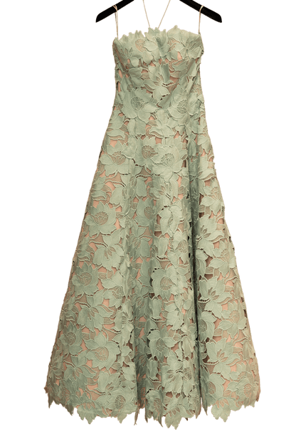 PISTACHIO GUIPURE TEA LENGTH GOWN