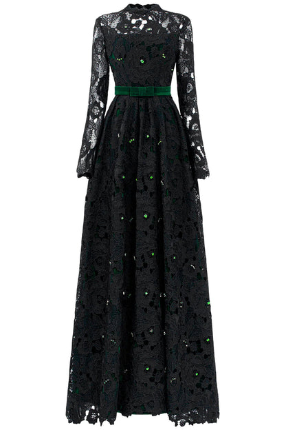 PLEATED LACE AND VELVET GOWN