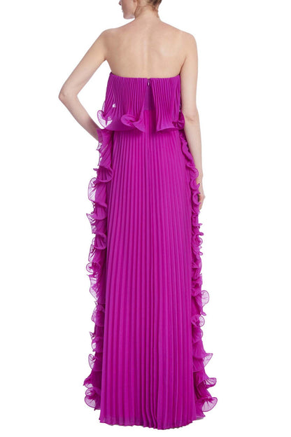 PLEATED STRAPLESS DRESS WITH SIDE RUFFLES