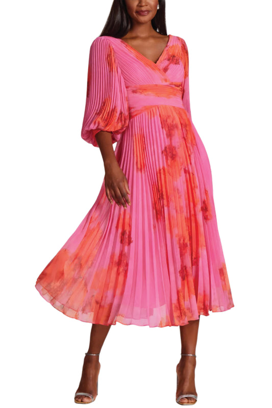 PRINTED CHIFFON PLEATED FULL SLEEVE DRESS