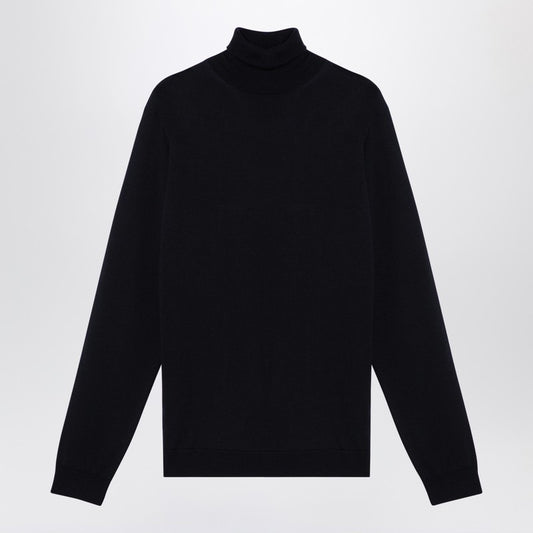 Navy Merino Wool Turtleneck Sweater