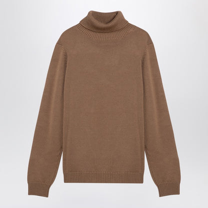 Camel Merino Wool Turtleneck Pullover