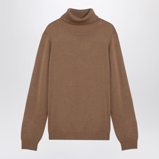 Camel Merino Wool Turtleneck Pullover