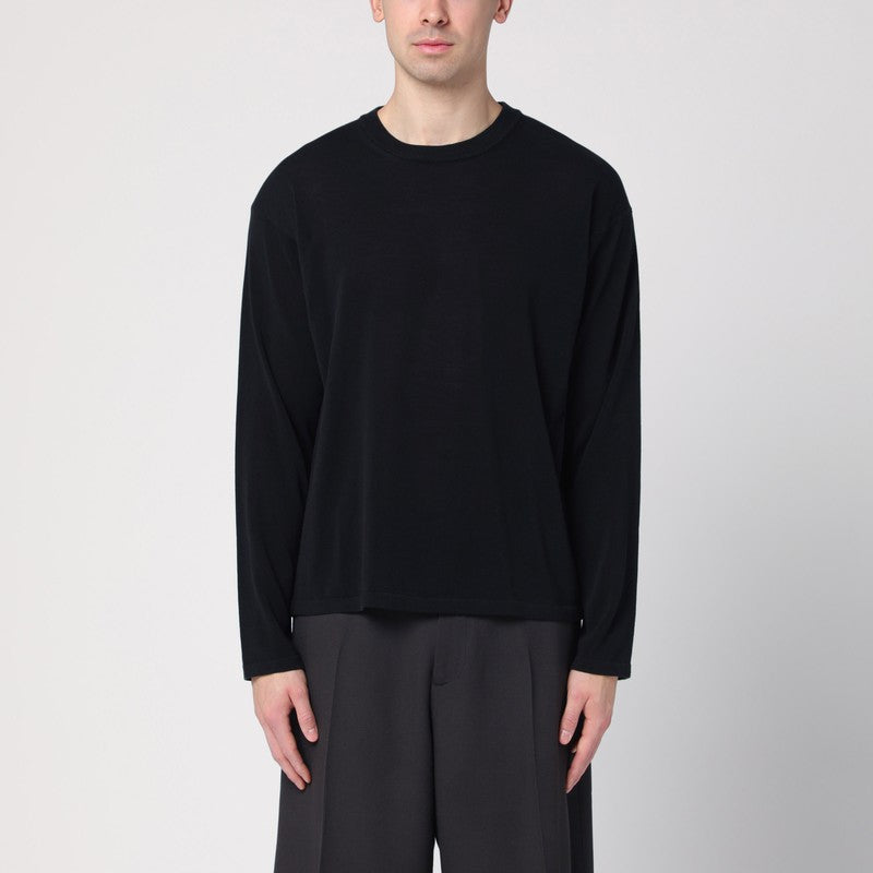 Black Cotton Crew Neck Sweater