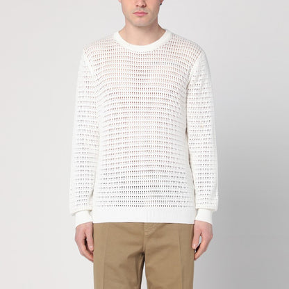 Perforated Milk-coloured Sweater In Cotton