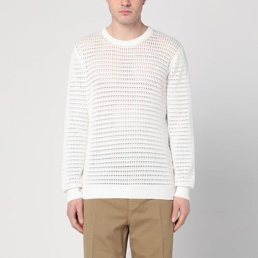 Perforated Milk-coloured Sweater In Cotton