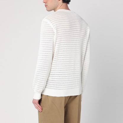 Perforated Milk-coloured Sweater In Cotton