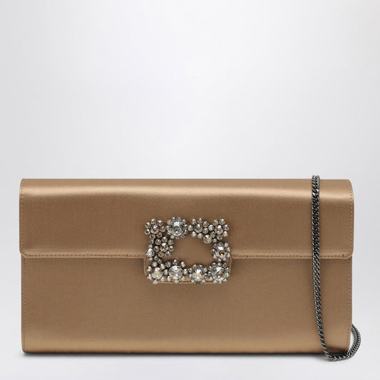 Beige Satin Efflorescence Clutch Bag With Buckle
