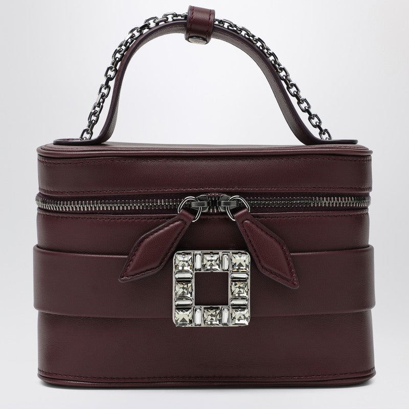Leather Vanity Bag bordeaux with Rhinestone Buckle