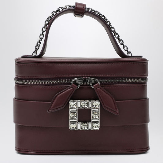 Leather Vanity Bag bordeaux with Rhinestone Buckle