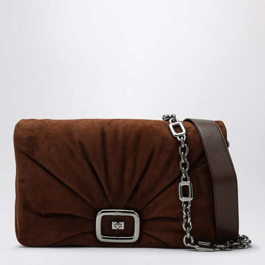 Brown Suede Viv'' Choc Leather Shoulder Bag