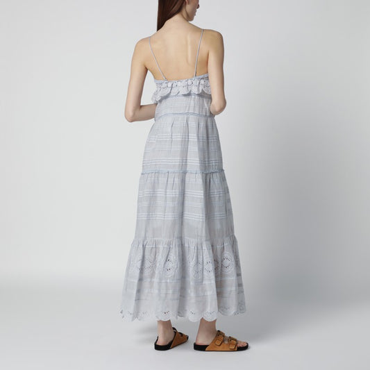 Light blue Paule long cotton dress with lace