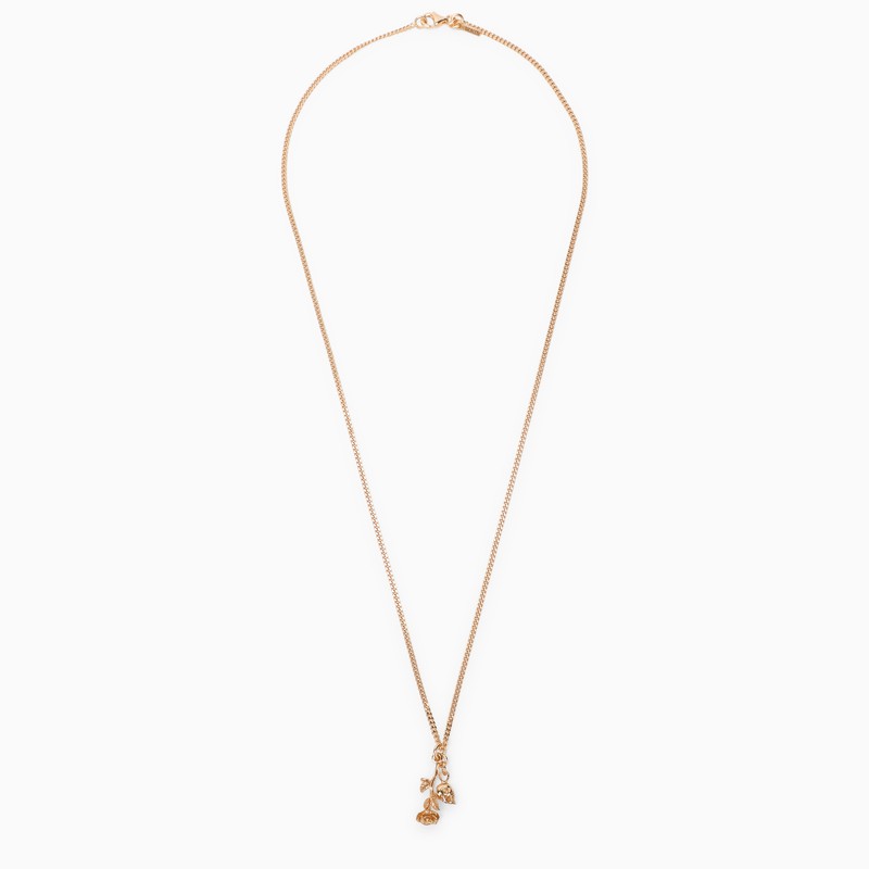 Rose And Skull Necklace In 925 Gold-Plated Silver