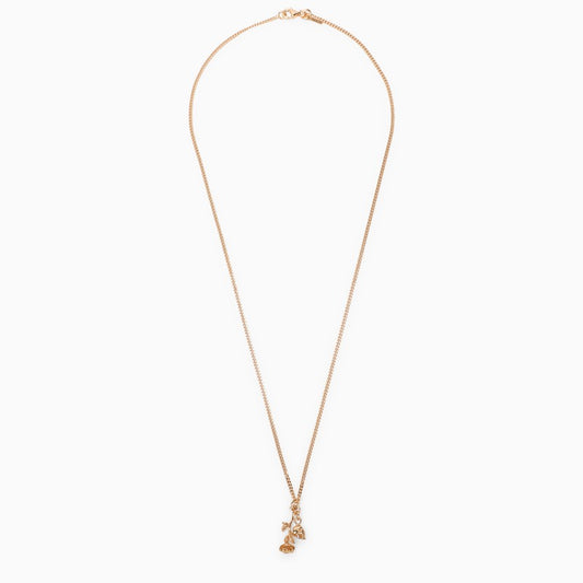 Rose And Skull Necklace In 925 Gold-Plated Silver