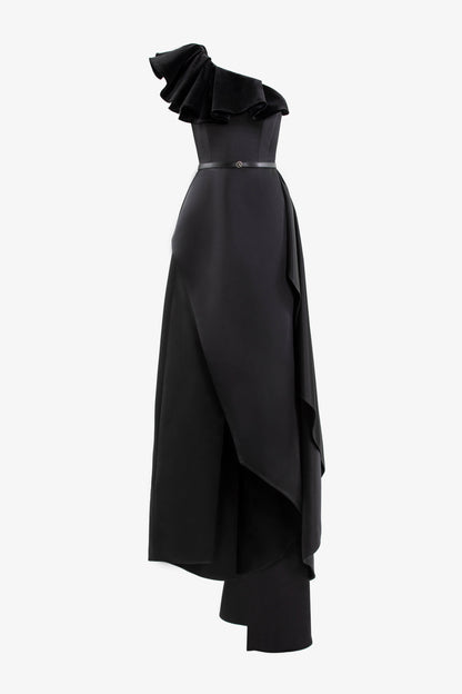 One-Shoulder Velvet and Satin Dress