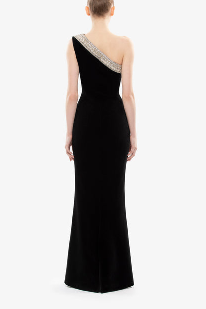 Crystal Embellished One-Shoulder Dress
