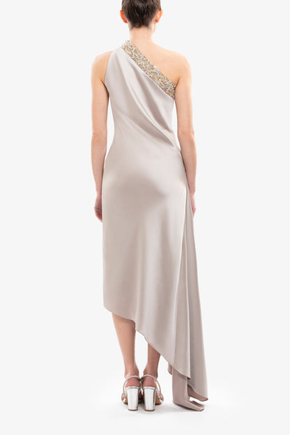 Asymmetrical One-Shoulder Embellished Dress