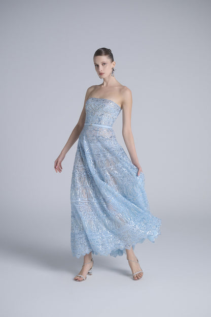 Strapless Beaded Tulle Dress