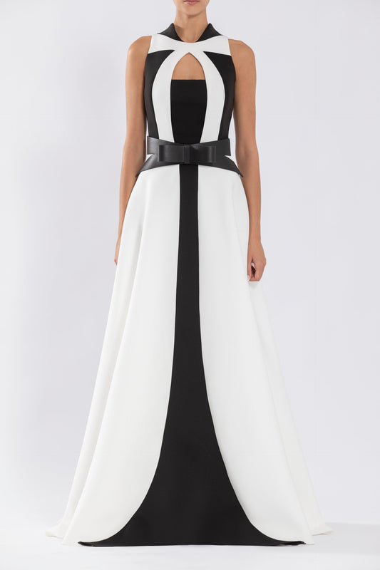 neoprene-dress-with-contrasting-cuts-rtwss24-1