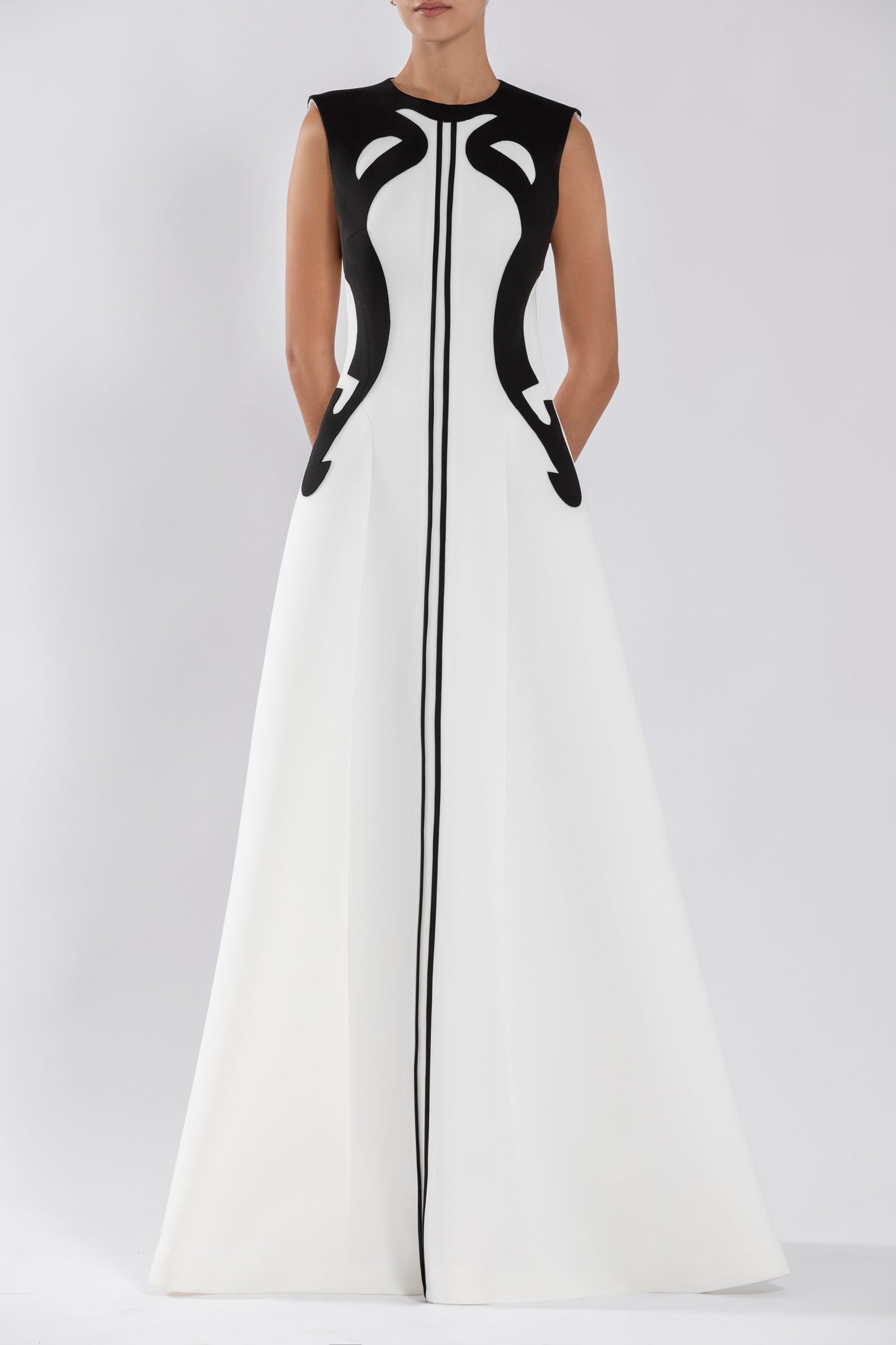 neoprene-dress-with-abstract-contrast-cuts-rtwss24-2