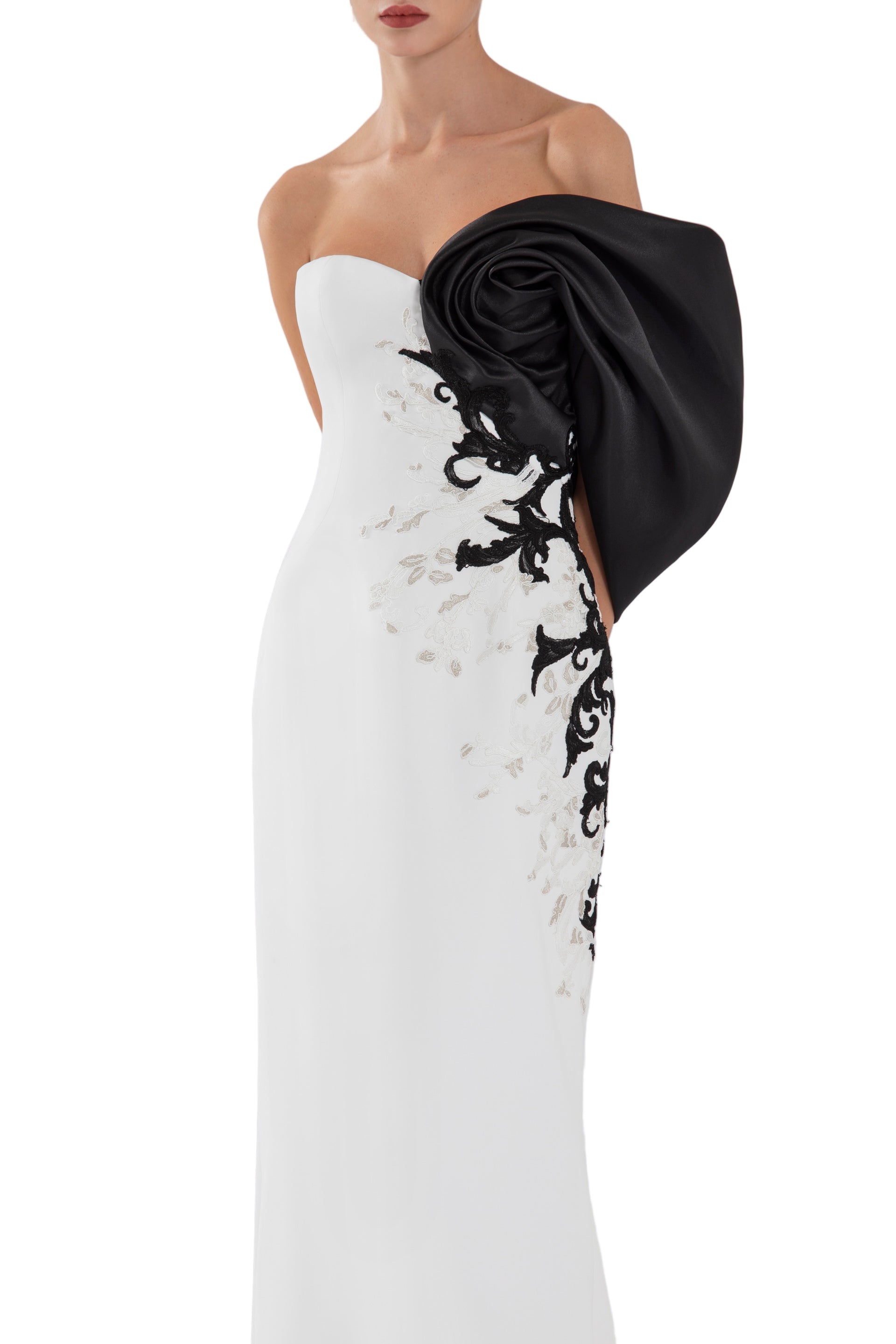 crepe-straight-fit-dress-with-mikado-one-sided,-off-shoulder-sleeve-rtwss24-5