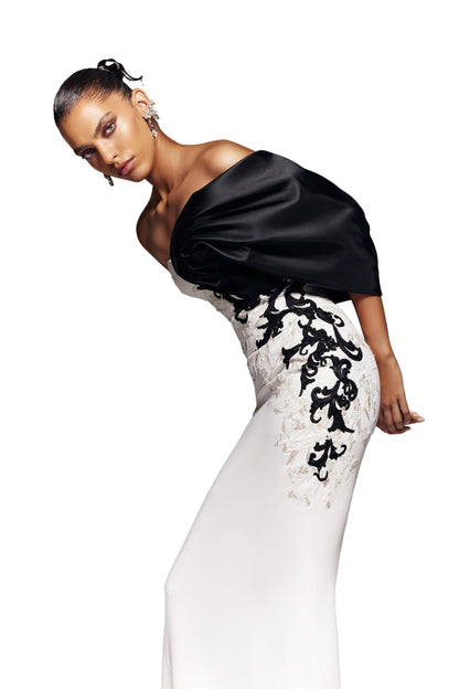 crepe-straight-fit-dress-with-mikado-one-sided,-off-shoulder-sleeve-rtwss24-1