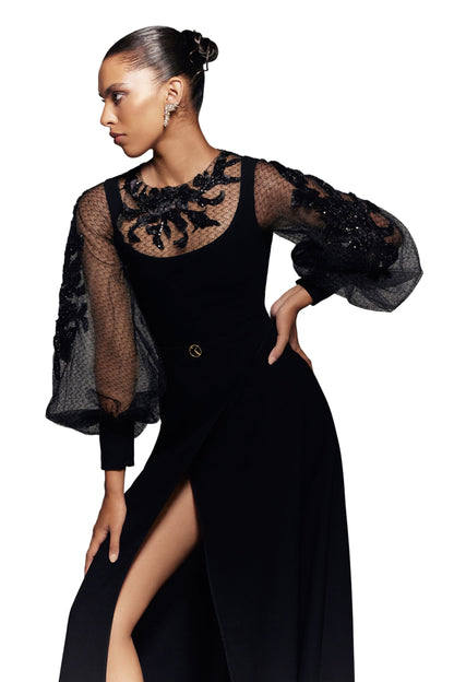 crepe-dress-with-envelope-skirt-and-a-beaded-top-and-sleeves-rtwss24-1