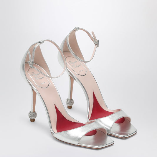 Silver Sandal With Jewelled Heel
