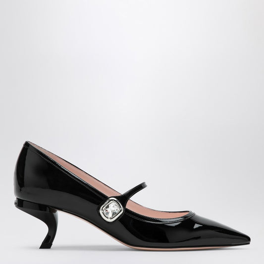 Black Patent Leather Mary Jane Virgule Decolletés