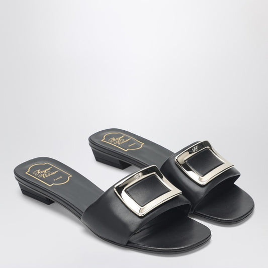 Square buckle leather slides