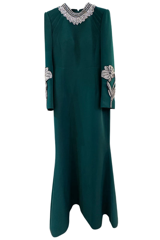 ROUND NECK LONG SLEEVE EMBELLISHED DRESS