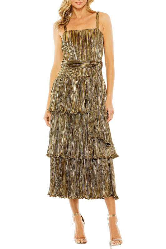 RUFFLE TIERED METALLIC DRESS