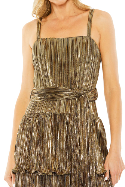 RUFFLE TIERED METALLIC DRESS