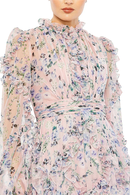 RUFFLE TIERED PUFF SLEEVE DRESS
