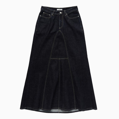 Long Denim Skirt Dark Blue