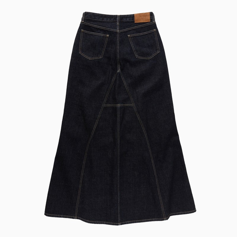Long Denim Skirt Dark Blue