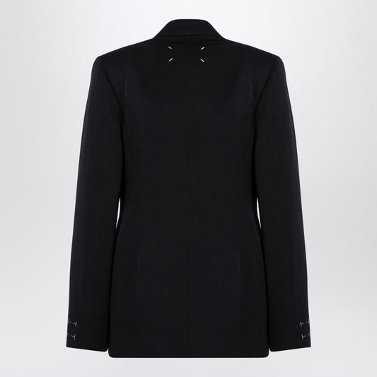 سترة سوداء مزدوجة الصدر من الصوف