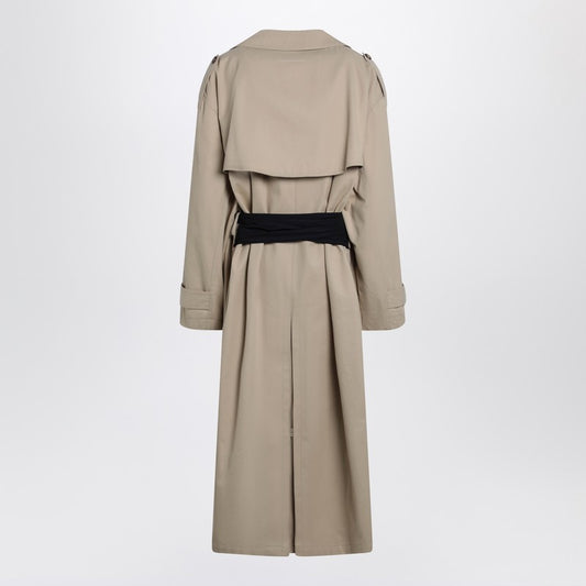 Beige cotton trench coat with gloves